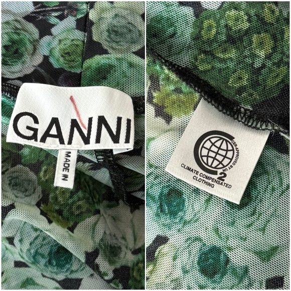 GANNI 70s Emerald Floral Print Stretch Mesh High Rise Semi-Sheer Leggings L - Picture 13 of 14